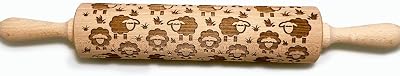 Rolling Pin Embossed with Cute Sheep Pattern for Baking Engraved Cookies Large