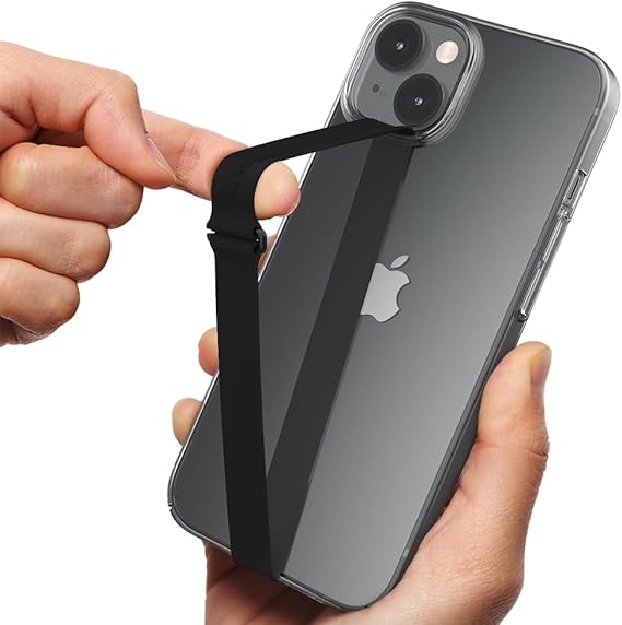 Sinjimoru C-Shaped Clip Finger Phone Grip, Silicone Strap, Black 200 | Sinji Loop Clip, phone loop holder for phone case, wireless charging support, wrist pain relief, universal fit for phones