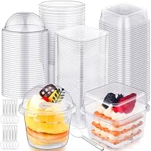 Jingmore Plastic Dessert Cups with Lids and Spoons, 8 oz 9 oz Clear Dessert Parfait Appetizer Cups Square Disposable Party Serving for Yogurt Puddings Fruits Ice Creams Cakes (240 Pcs)