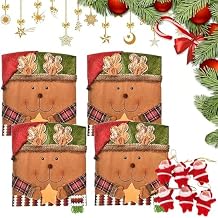 Cute Christmas Chair Covers, Colorfast Christmas Themed Chair Covers Set of 6, Santa Claus Snowman Reindeer Xmas Dinner Chair Back Cover for Kitchen Dinning Room Holiday Party Decor (4PCS-A)