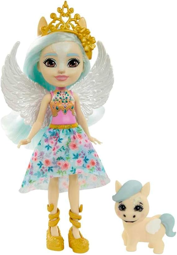 Enchantimals Paolina Pegasus Doll (6-in/15.2-cm) & Wingley Animal Friend Figure from Royals Collection, Small Doll with Removable Skirt and Accessories, Great Gift for 3 to 8 Year Old Kids