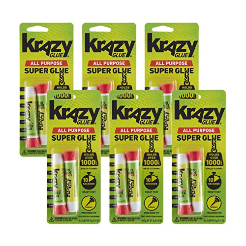 Krazy Glue KG58548R All-Purpose 0.07 Oz Super Glue Tube 2 Pack; Great for Everyday Household Repairs; Forms an Extra-Strong Bond on Wood, Rubber, Glass, Metal, Plastic and Ceramic 12 Pack