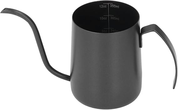 SUNGOOYUE Stainless Steel Coffee Kettle, Professional Scaled Gooseneck Drip Pot with Insulated Handle, for Pour Over Coffee Tea Manual Brewing (Seven-character handle 350ml black (with scale))