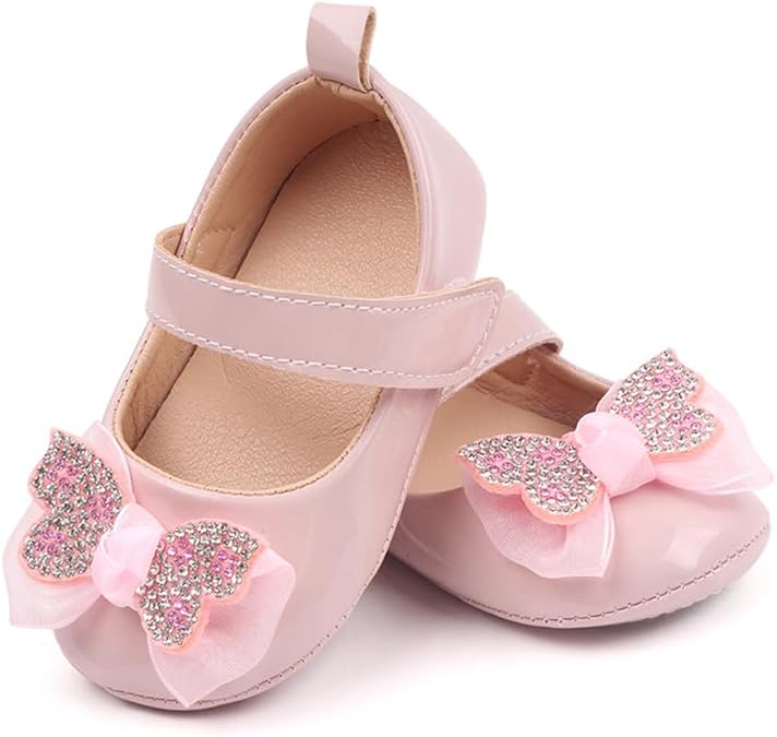 Infant Baby Girls Princess Wedding Dress Mary Jane Flats,Toddler Soft Sole Prewalker Sparkly Lightweight Shoes
