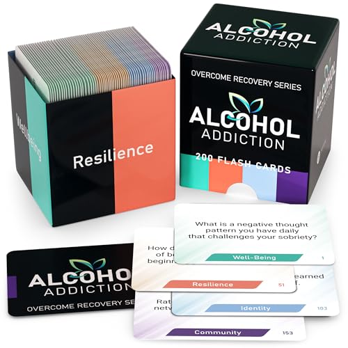 Briston Overcome Recovery Series Alcohol Addiction Therapy Flash Cards 200 Mental Health Prompts for Sobriety Support, Counseling, Group Recovery, Wellness & Self-Reflection Tool
