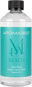 Aroma360 - Miami Beach Fragrance Oil Blend - Luxury Aromatherapy Scent Diffuser Oil - Honeydew, Rose Water and Driftwood 16.9 fl oz, 500mL