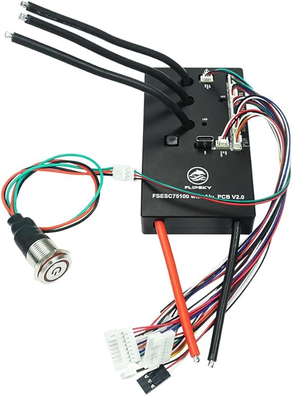 FLIPSKY 75100 V2.0 アルミニウムPCB、VESCに基づく電源スイッチボタン付き、電動スケートボード/スクーター/電動自転車スピードコントローラー用、103×58×18.5mm、ブラック。