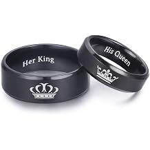 LAVUMO King and Queen Rings for Couples - 2pcs His Hers Stainless Steel Matching Ring Sets for Him and Her - Promise Engagement Wedding Band Black Comfort Fit