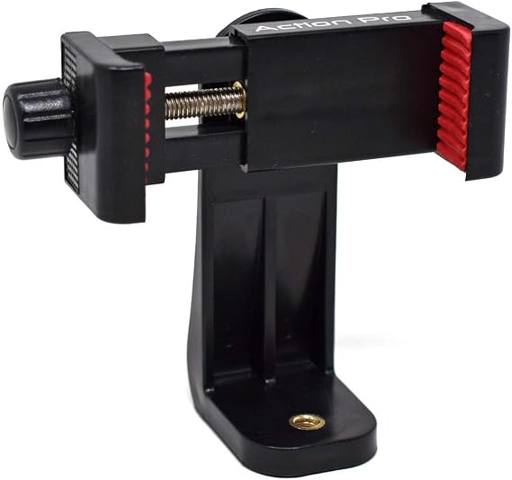 Action Pro 360 Rotatable Phone Holder Tripod Mount Adapter | Vertical & Horizontal Adjustable Mobile Clip with 1/4 Inch Screw for iPhone, Android, Selfie Stick & Camera Stand