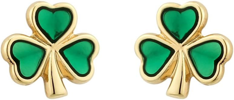 Solvar Shamrock Earrings Studs Medium Gold Plated & Enamel Made in Ireland by