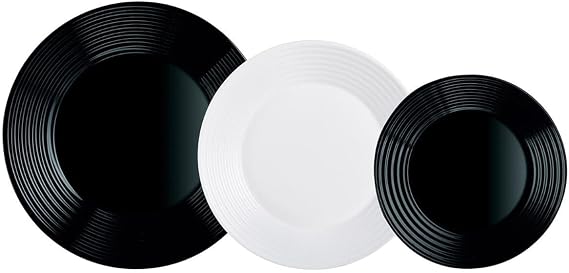 Luminarc 18-Piece Crockery Set, Black and White, piezas