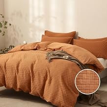 JELLYMONI Duvet Cover Full Size Waffle Weave Duvet Cover Set Caramel 3PCS Soft Polyester Tufted Textured Breathable Knitted Jacquard Striped Comforter Cover with Corner Ties & Zipper Closure