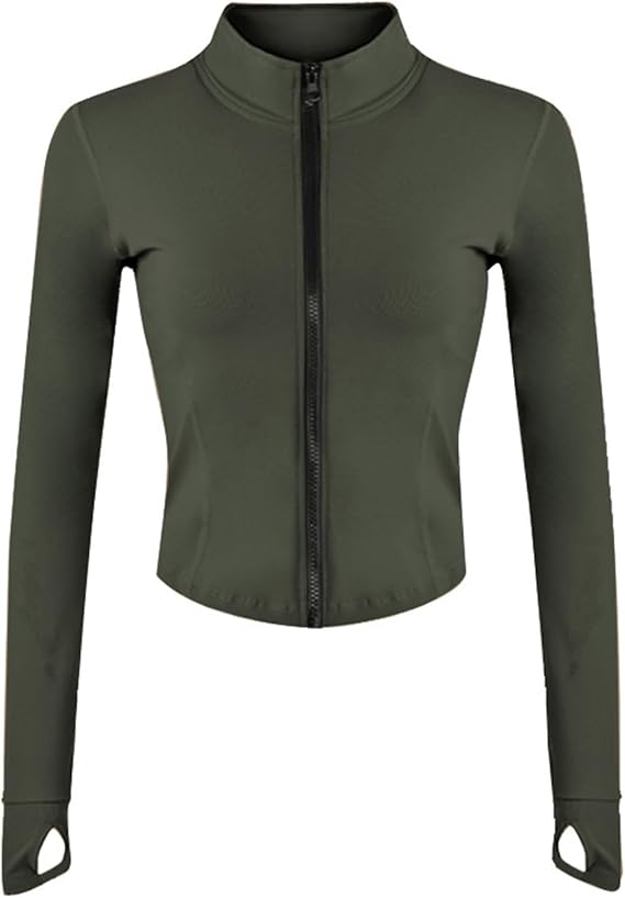 Women's Full Zip Lightweight Running Yoga Slim Fit Cropped Bbl Jacket Workout Sportwear With Thumb Holes