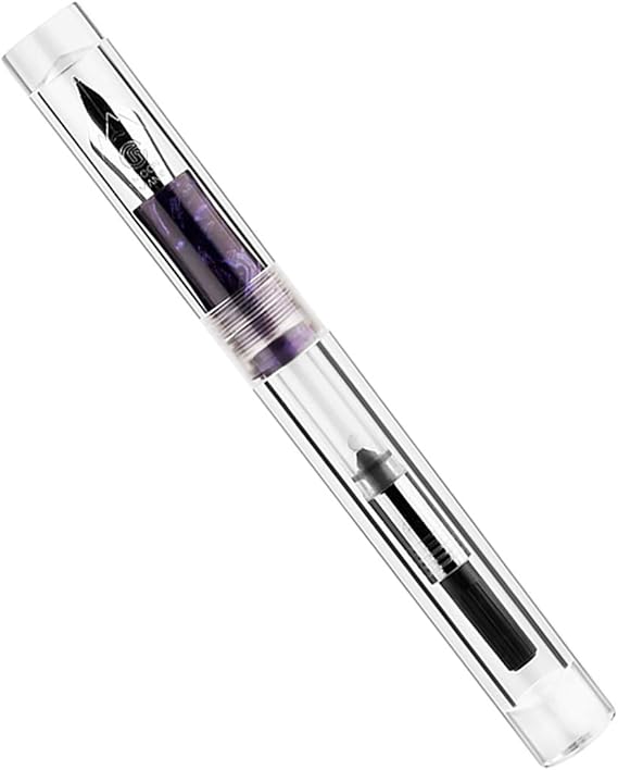 Lanxivi Majohn C1 Fountain Pen Fine Nib Clear Transparent Acrylic Resin, Mini Pocket Pen, Eyedropper,Cartridges and Converter Filling