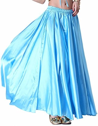 Wuchieal Womens Belly Dance Satin Skirt Full Circle Long Sexy Dancing Costume Lady Dress Light Blue