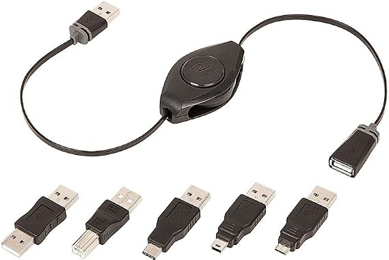 Emerge Tech ReTrak ETPRU6M Universal USB Extension Retractable Cord, Black, 6 feet