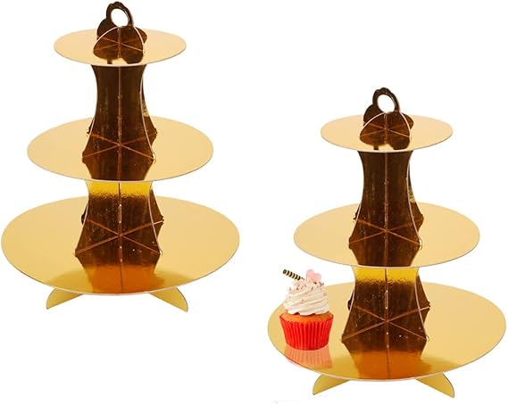 3-Tier Gold Cupcake Stand - Paper Cardboard Cupcake Tower Dessert Tray Tiered Cupcake Holder for Birthday Wedding Party Decoration