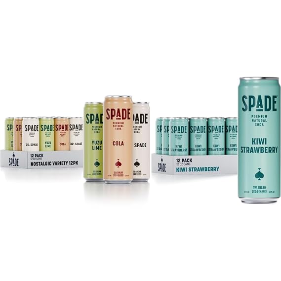 Spade Soda | Nostalgic Variety + Kiwi Strawberry, Premium All-Natural, No Sugar, No Calories, Electrolytes, Magnesium, Potassium, Non GMO, Sweet Quality Stevia, No Artificial Sweeteners