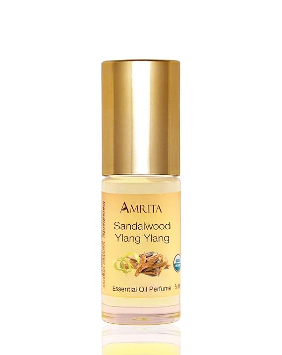 AMRITA Aromatherapy: Sandalwood Ylang-Ylang Essential Oil Perfume - USDA Certified Organic & Alcohol-Free - Blended with Premium Therapeutic Quality Essential Oils - Size: 5ML