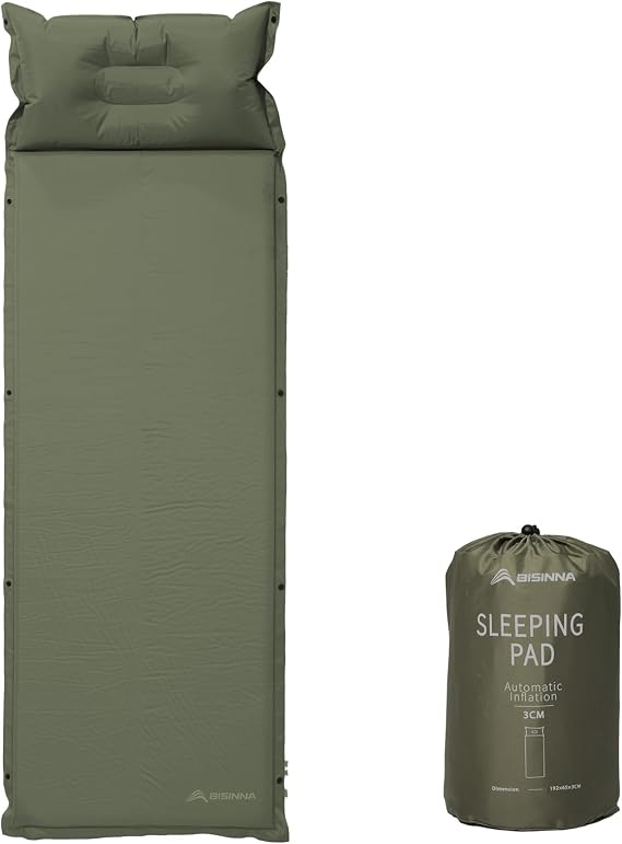 BISINNA Self-Inflating Sleeping Pad Thick Foam Sleeping Mattress with Pillow for Camping Lightweight Insulated Sleeping Mat Fast Inflating for Camping Travel Car Tent