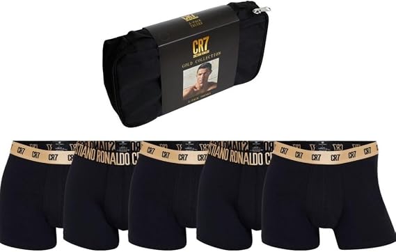 CR7 Men's 5-Pack Trunks with Travel Bag Black/Gold