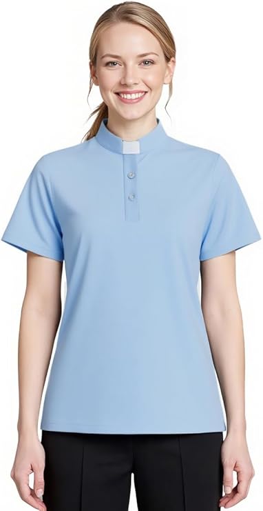 Clergy Shirts for Women Pastor Full Collar Short Sleeve Polo Shirt Clergy Dresses