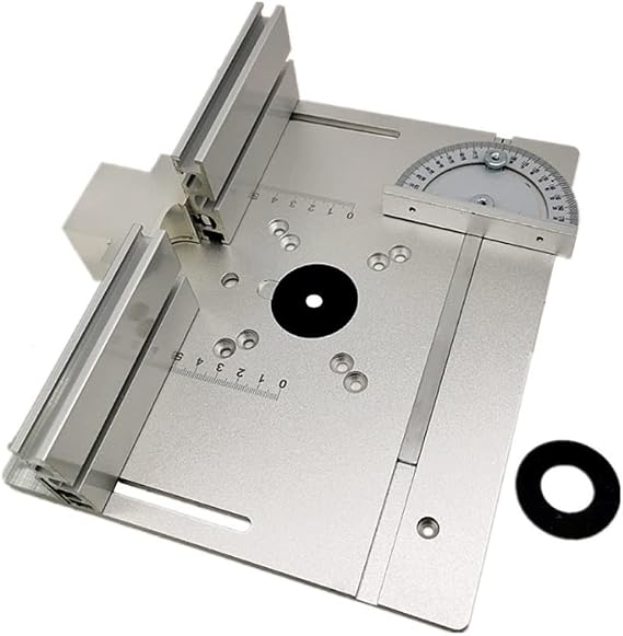 Router Table Insert Plate Aluminum Alloy Wood Milling Flip Board Trimming Machine Engraving Auxiliary Tool with Miter Gauge Table Saw Woodworking Benches Silver, 3PCS
