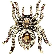 Szxc Women's Spider Stretch Rings Fit Finger Size 7 To 9 - Soft Elastic Band Perfect for Arthritis - Lead & Nickle Free - Silk Scarf Clasp - 2-2/5" X 2" - Halloween Costume Accessories (Brown)