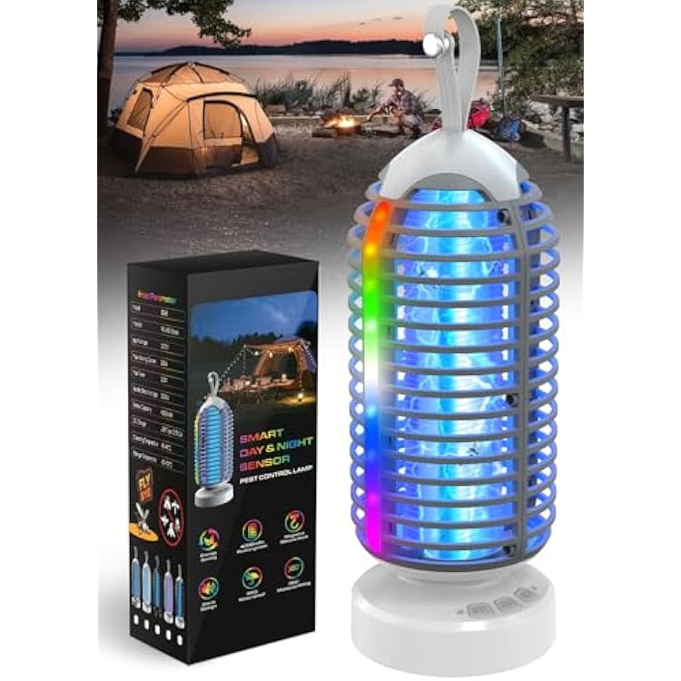 Bug Zapper Outdoor with Marquee Light, Cordless Mosquito Zapper, 4000mAh Rechargeable Electric Bug Zapper Indoor, Auto OnOff Waterproof Mosquito Trap Fly Zapper for Patio Backyard Kitchen Camping