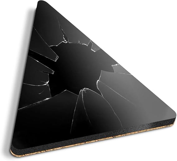 1 x Triangle Coaster - BW - Smashed Broken Glass Cork Backed MDF Glossy Tea Coffee Accessory #38949