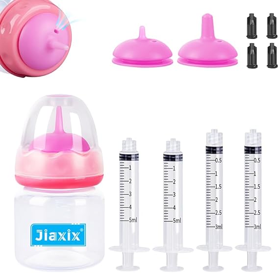 Pet Nursing Bottle Kit for Kitten Puppy,60mlCat Bottle Feeding Kit Nipple Kittens Syringe for Small Cat Dog Newborn Kitten Puppys Rabbits Squirrel Animals (Pink)