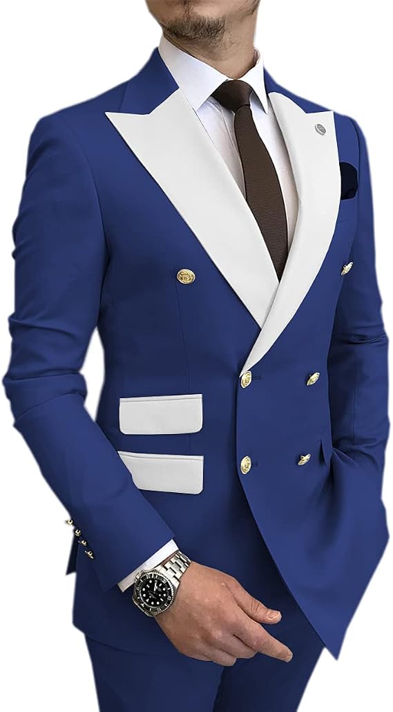 Men's Suits Slim Fit 2-Piece Set Double-Breasted Wedding Travel Groom Best Man Customization (Blazer + Pants)