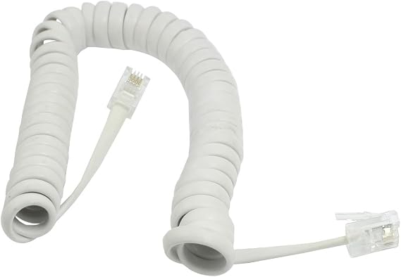 uxcell RJ9 4P4C Telephone Handset Cord for Landline, 28cm Cell Phone Extension Cord Detangler for Analog Phone, Fax, Modems, White Plastic Coiled Wire Cable Phone Line for Home Office