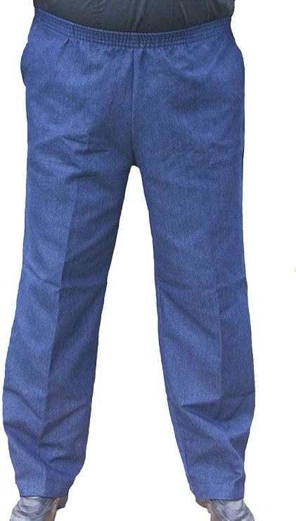 The Senior Shop Men's Full Elastic Waist, No Zipper, Buttons Loops Pull On Denim Jeans