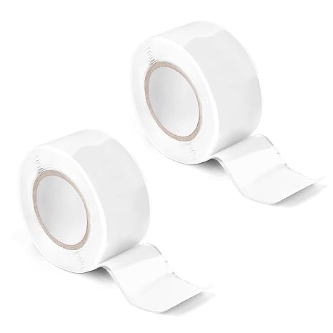 BOXOB 2 Rolls Self-Fusing Silicone Tapes, 1 inch x 10ft Self Sealing Fusing Silicone Tape Waterproof Hose Repair Tape Pipe Repair Tape Rescue Tape for Hose/Pipe Leaks Emergency Repair (White)