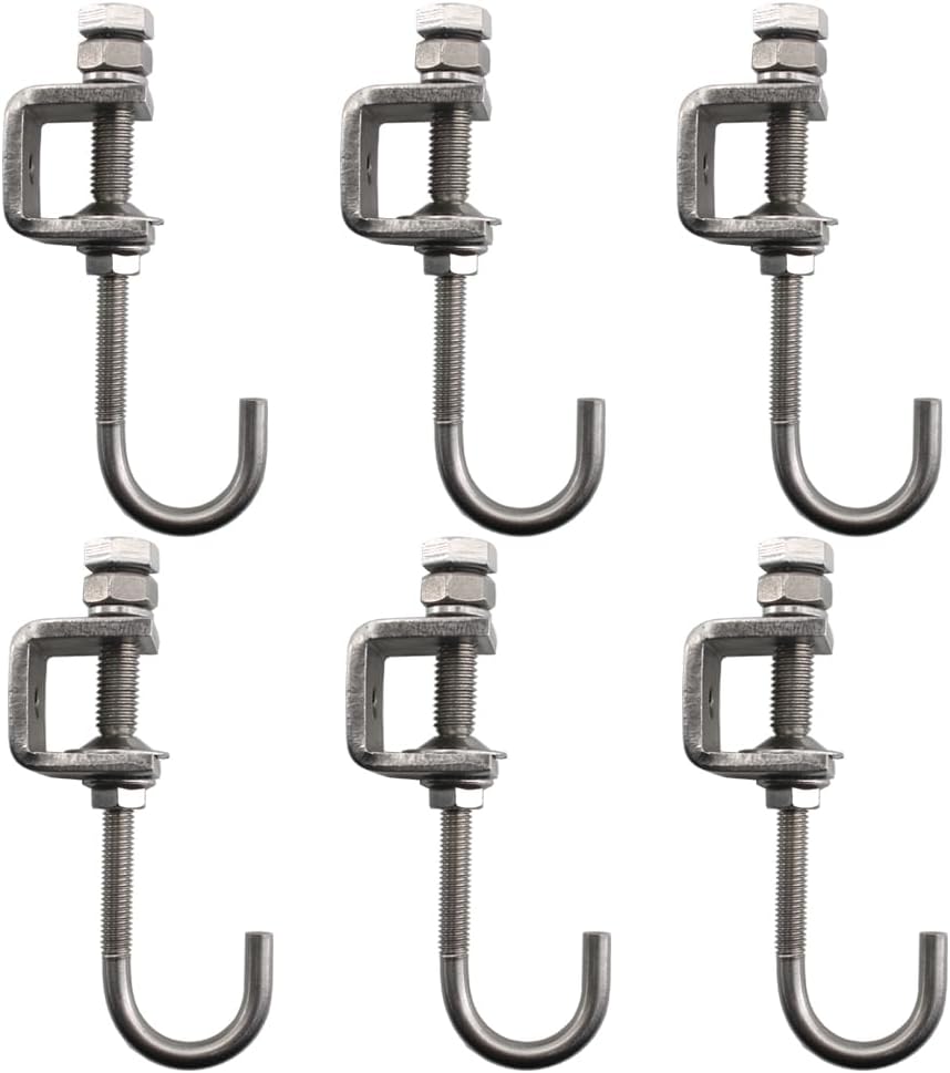 6Pcs I Beam Clamps with Hooks; C Clamp Hook Stainless Steel; Pipe Clamp Hooks for Hanging; Bolt Clamp Hook for Use Slotted Angle in Galvanized