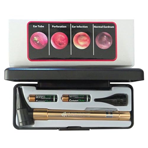 Hard CASE - Third Generation Dr Mom Slimline Stainless LED Pocket Otoscope Now Includes True View Full Spectrum LED and Pocket Clip in Hard Plastic case for Travel - Gold