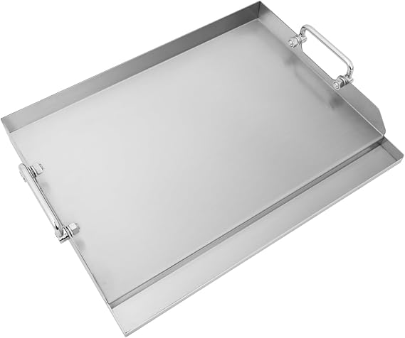 Stainless Steel Griddle Plate for Charcoal/Gas Grill, Flat Top Griddle with Even Heating for BBQ, Camping, Tailgating and Parties, 23" x 16" Silver