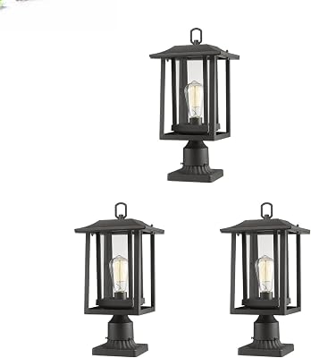 Beionxii Outdoor Post Light | Modern Exterior Post Lighting Fixture with 3-Inch Pier Mount Adapter, Sand Textured Black with Clear Glass9 W x 16.75 H - A197P-1PK