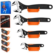 HORUSDY 4-Piece Adjustable Wrench Set With 4-Piece Magnetic Wrench Organizer Racks, 6" 8" 10" Wide Jaw Black Oxide Wrenches with Tool Roll Pouch, Metric&SAE Scales, CR-V Steel for Home Garage Workshop