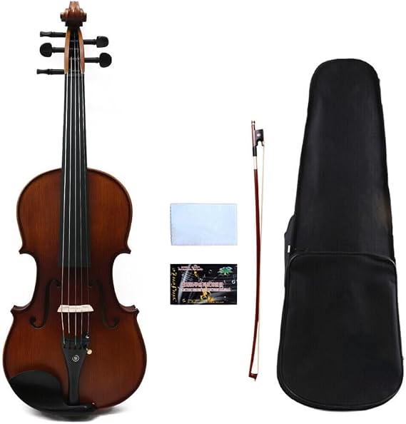 5 String Acoustic Violin 4/4 kit Maple Back Spruce Top Ebony fittings Fine tuner Handmade Violin with case,bow (5 string,brown-all tuners) (brown 5 string)