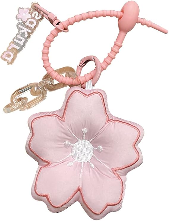 SEADEAR Redpink Cherry Blossom Keychain Fabric Cherry Blossom Car Key Ring Accessories Wrist Strap Keychain