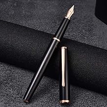 Hongdian 920 Black Metal Fountain Pen, Rose Gold Plated Medium Nib Smooth Writing Pen, Classic Pen with Ink Converter