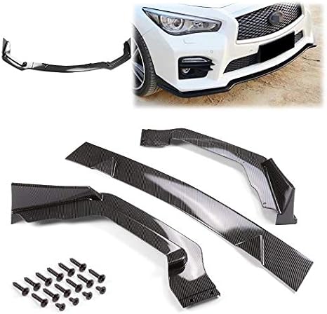 3PCS Carbon Fiber Style Black Front Bumper Lip Body Kit Spoiler Splitter Compatible with Infiniti Q50 2014 2015 2016 2017 Sport Model