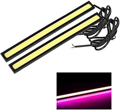 6W Super Bright COB Car LED Lights 12V for DRL Fog Driving Daylight Daytime Running Lamp Waterproof Slim Pack of 2 Black ShellPink Light