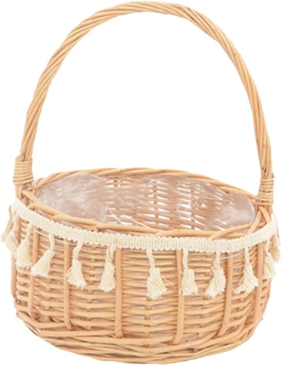 Flower Girl Basket Small Decorative Basket Round Woven Waterproof Home Decor