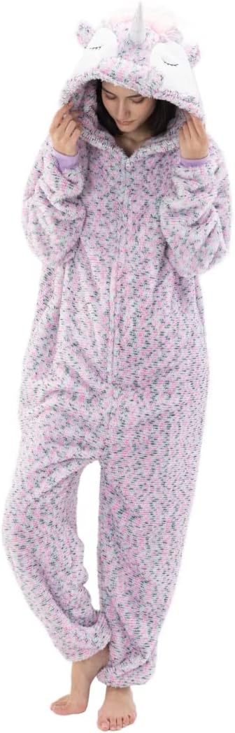 COSUSKET Unicorn Oneise for Women, Sherpa Animal Costume One Piece Pajamas Halloween Cosplay