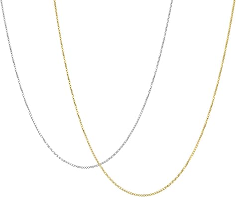 KISPER Sterling Silver & Gold Box Chain Necklace Thin, Dainty, Gold Plated, 925 Sterling Silver Jewelry for Women & Men with Spring Ring Clasp Made in Italy, 20"
