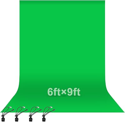 EMART Green Screen Backdrop, 6 x 9 Ft Photography Greenscreen Background Sheet Fabric Kit for YouTube Video Streaming Zoom, Small Photo Chromakey Polyester Cloth Curtain with 4 Clip