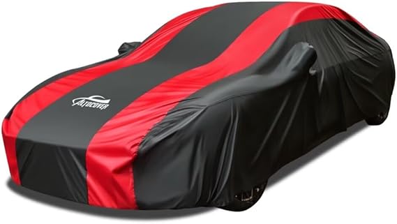 Car Cover Waterproof All Weather Protection Red Stripe Design | Common Fits for Toyota Camry Solara, Ford Fusion, Kia Stinger Optima, Nissan Maxima, VW Passat, Subaru Legcy